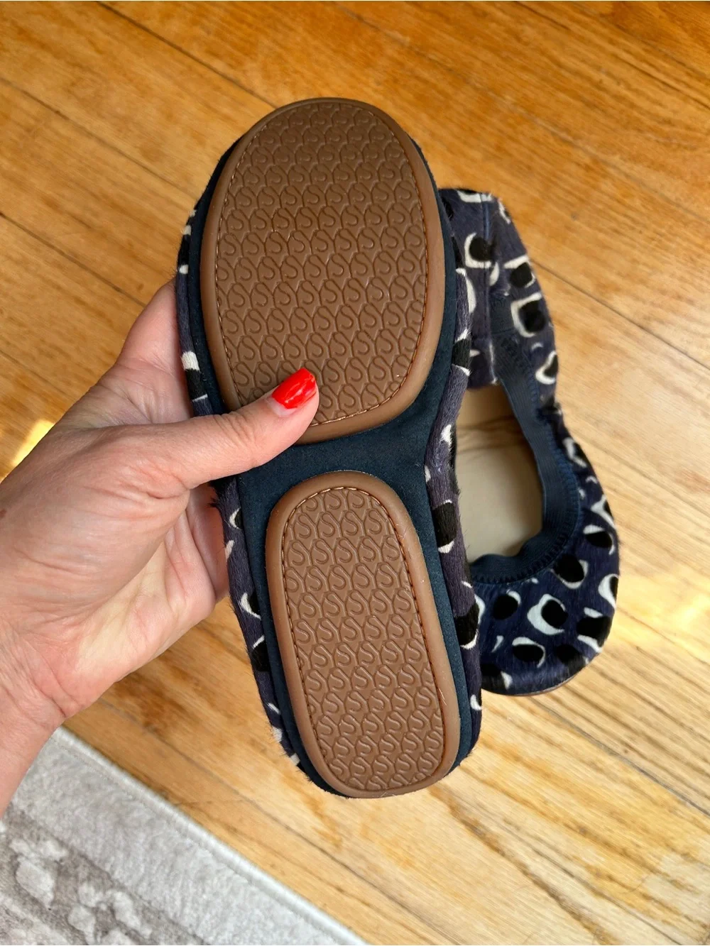 Yosi Samra Blue, Black, and White Leopard-Print Foldable Calf Hair Ballet Flats